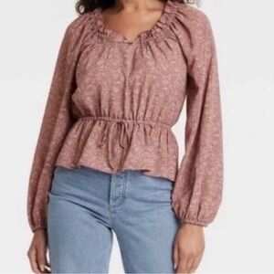Universal Thread Women's Balloon Long Sleeve Blouse Mauve Floral Size S